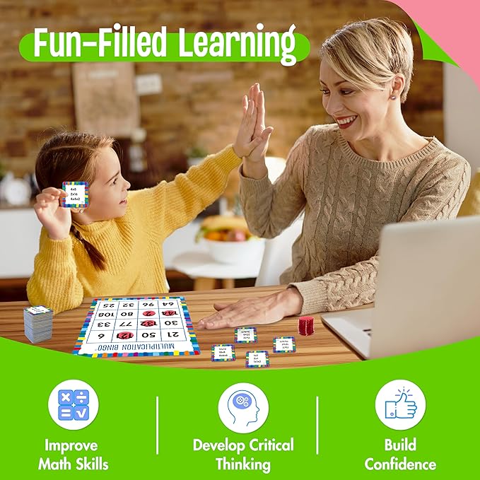 SpriteGru Multiplication & Division Bingo Game, 360 Math Problems, 2 Educational Math Board Game for Kindergarten and Preschool Kids 4-8, Perfect for Classroom & at Home