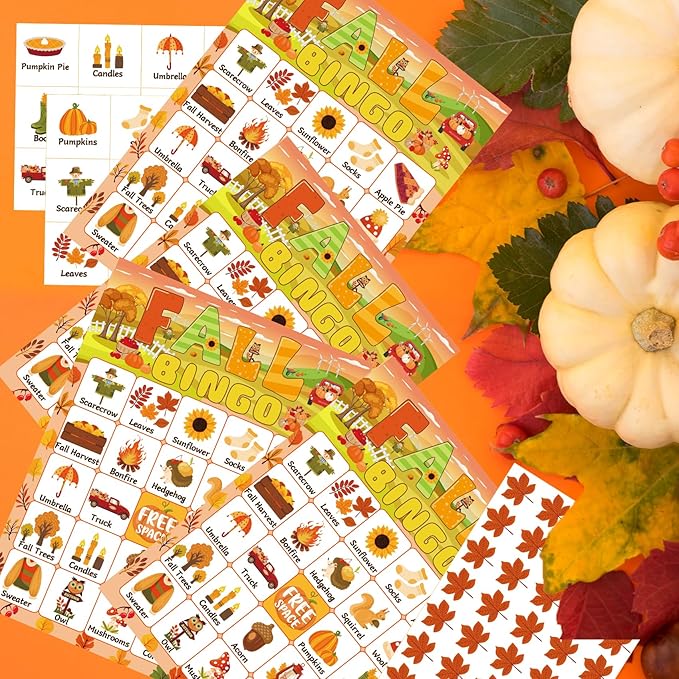 Fall Bingo Harvest Game with 24 Autumn Player Cards for Fall Festival Adults Activities Supplies Favors Thanksgiving Party Games
