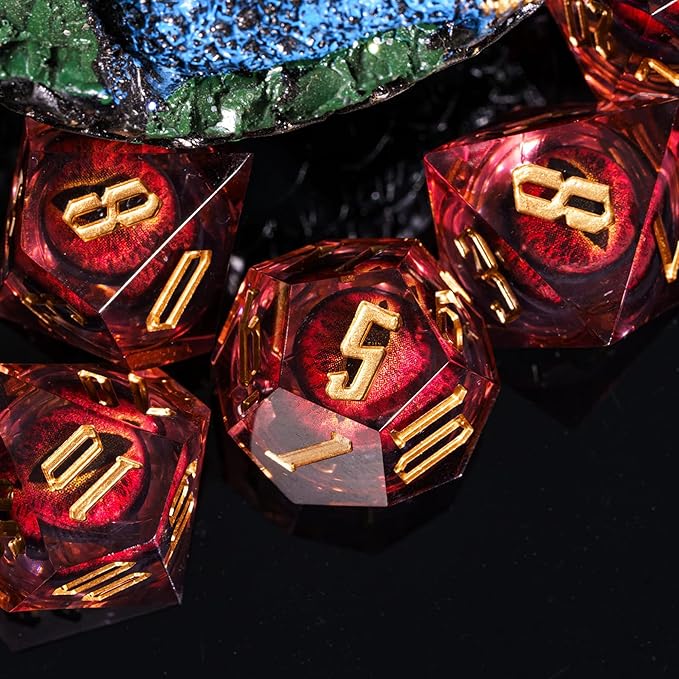 7PCS DND Dice Set,Dragon Eye Liquid Core Sharp Edge Dice Set RPG Polyhedral Die,for Dungeons and Dragons TTRPG Games Roleplaying Games Pathfinder,with Gift Box(Eyeball Red)