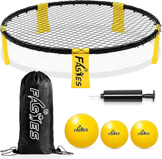 Outdoor Beach Ball Game Includes 3 Balls, Net and Carrying Bag -Roundnet Game Set for Adults, Kids, and Family - Perfect for Beach, Yard, Lawn, Backyard, and Park