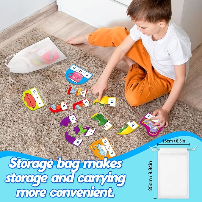 CVC Puzzle Cards for Kids - CVC Word & Phonics Games, Speech Therapy Toys for Toddlers - 3 Alphabet Letter Word Puzzles, Learning Spelling Games - Preschool Kindergarten Classroom Must Haves