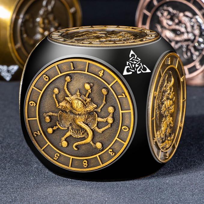 7 in 1 Spinner DND Dice Set, Metal D and D Dragon Dice with Gift Box, Role Playing Dice, Black Gold