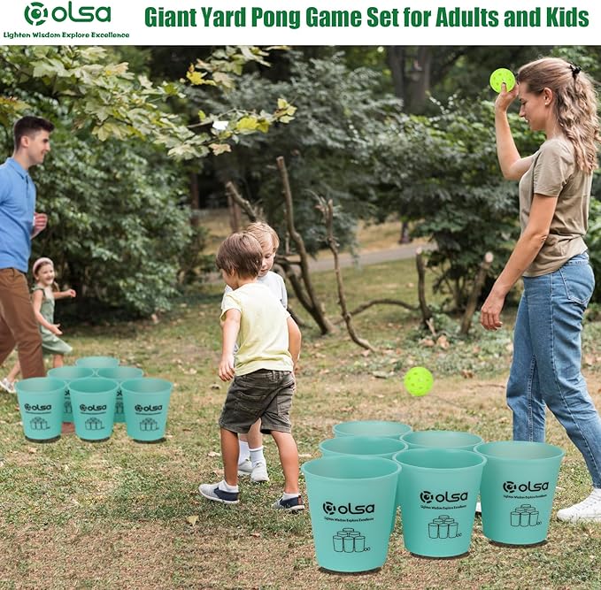 Olsa Giant Yard Pong Set, Toss Family Games for Beach Camping Lawn Backyard Party, Indoor Outdoor Party Games for Adults and Family(Green Glow in Dark)