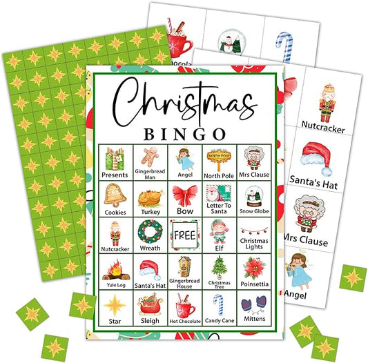 Christmas Bingo Party Games with 24 Players, Birthday Party Games Card, Family Activities Bingo Cards for Women Men Family Birthday Party Supplies, Party Favors Gifts for Friends - FS510