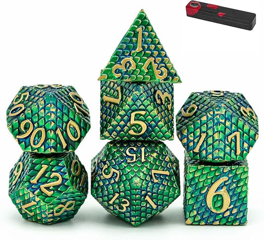 UDIXI DND Metal Dice Set, Dragon D&D Polyhedral Dice Set for Dungeons and Dragons Role Playing Games and Other Tabletop Game (Green)