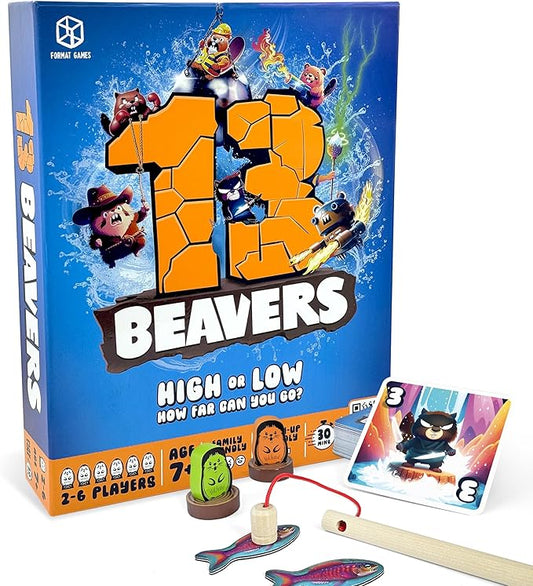 13 Beavers Board Game - The Riveting Beaver Journey, Family-Friendly Card Guessing Adventure, Ever-Changing Gameplay! Ages 7+, 2-6 Players, 30-45 Minute Playtime, Made