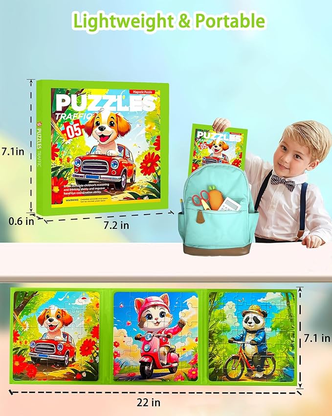 Magnetic Puzzles for Kids Ages 4-8, 3 in 1 Toddler Travel Puzzles, Animal Car Activities Toy for Boys Girls 4-6, Preschool Learning Toy for Kids 3-8 Year (Bike)