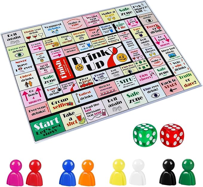 Leather Mat Drinking Board Game, Drink Up Board Game, Funny Party Interactive Drinking Games for Adults Party, Bachelorette Party, Family Play, Game Night, Age 21+, 2-8 Players