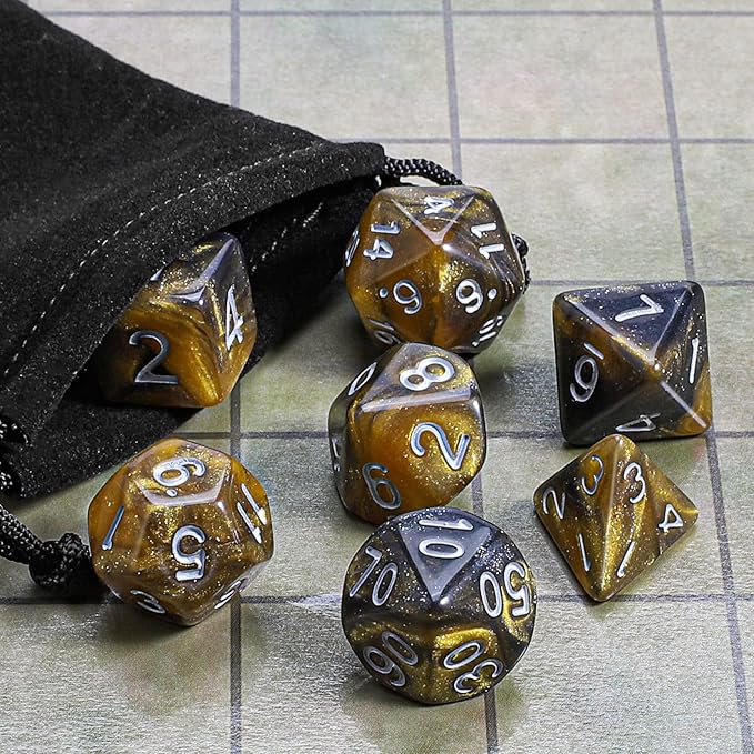 CiaraQ DND Polyhedral Dice Set with a Black Dice Bag for D&D RPG MTG Role Playing Table Games