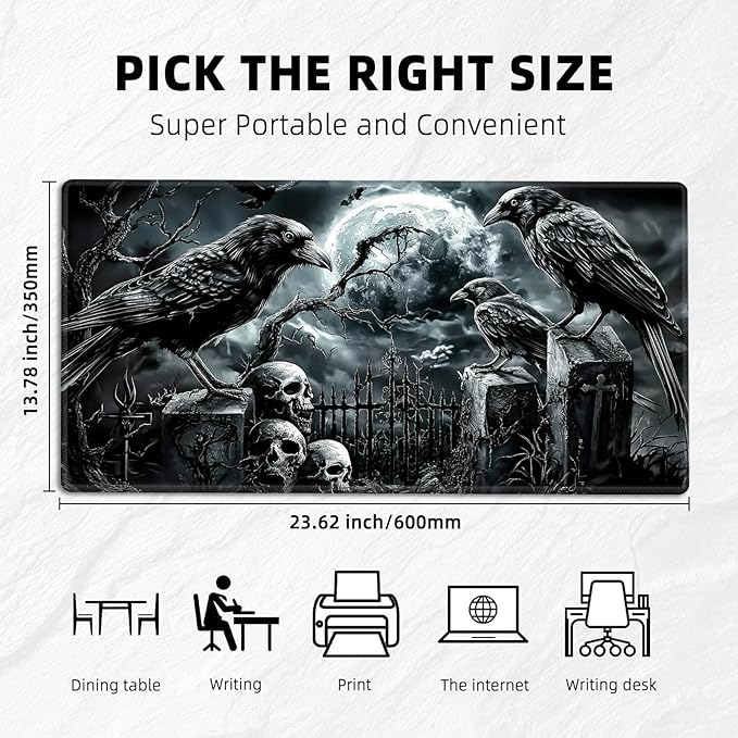 for MTG Playmat with Zones Storage Bag, for TCG Playmat and Playing Card Mat for Magic Board Games, Ravens Skull Non-Slip Stitched Edges Game Mat, Rollable Foldable Card Playmats