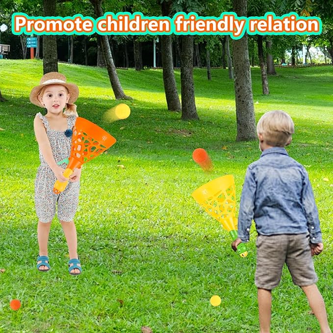 Kids Outdoor Indoor Game Activity, Pinball Catch Game with 2 Catch Launcher Baskets and 10 Balls, Birthday Party Favor for Kids 4 5 6 7 8 10 12+