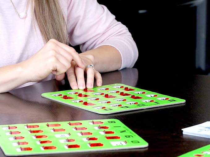 Regal Bingo 10 Bingo Cards with Sliding Windows, Bingo Calling Cards Deck & Master Board Bulk Kit - Reusable Large Print Bingo Game Set for Adults & Seniors Large Group - (Jumbo, Green)