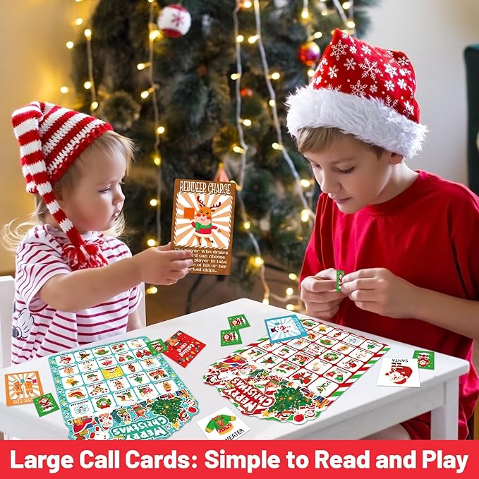 56 Sheets Christmas Bingo Game, 32 Players Christmas Bingo Cards for Kids Adults Christmas Party Game for Family Large Group Winter Holiday Party Favor Kids Bingo