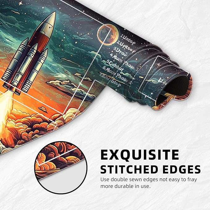 for MTG Playmat with Zones Storage Bag, for TCG Playmat and Playing Card Mat for Magic Board Games, Rocket Launch Non-Slip Stitched Edges Game Mat, Rollable Foldable Card Playmats