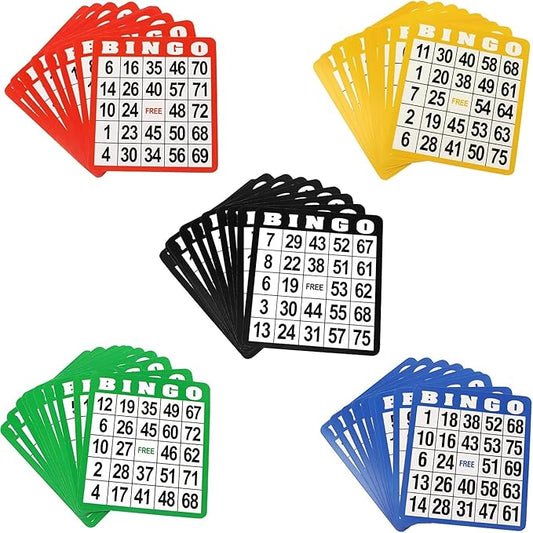 GSE Games & Sports Expert 50-Pack Multi-Color Bingo Game Cards with Easy Read Numbers, Reusable Paper Bingo Sheets for Large Groups, Family/Friend Parties