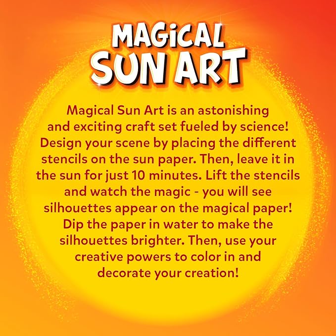 Skillmatics Sun Paper Art Kit - Mess-Free DIY STEM Craft Kit for Kids, Design with Stencils, Create with Sunlight, Color with Markers, Indoor, Outdoor Play, Gifts for Ages 4, 5, 6, 7, 8, 9, 10, 11, 12