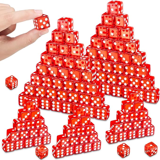 Poen 150 Packs Standard Game Dices Bulk 16mm Acrylic Casino Dice D6 for Board Activities, Birthday Party Supply(Clear Red,Square Corner)