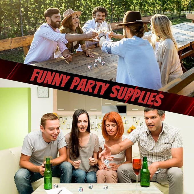 Hanaive 6 Pcs Party Drinking Bar Dice Game Resha Roulette Drinking Game Bachelorette Party for Adults White Elephant Gift Wedding Graduation Birthday(Basic Dice,White)