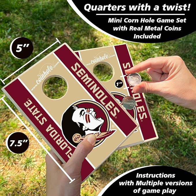 Tabletop Cornhole Game Set | Officially Licensed College Mini Football Cornhole Board Game | Includes Coins