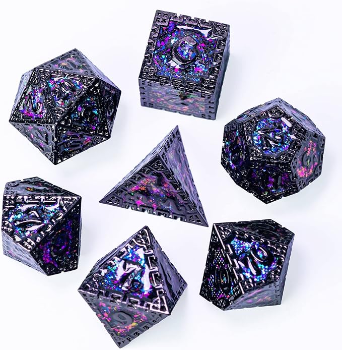 UDIXI Metal DND Dice Set, 7PCS Polyhedral D&D Dice Set Dragon d and d Dice with Gift Box for Dungeons and Dragons Role Playing Games (Purple Sequins)