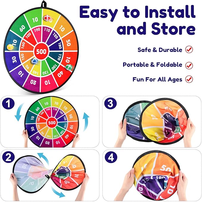 Hungdao 3 Sets Carnival Games Combo Set, Dart Board with Balls Plastic Cones Ring Bean Bags Toss Game for Boys Girls Adults Family Birthday Yard Indoor Outdoor(Bright Color,Classic Style)