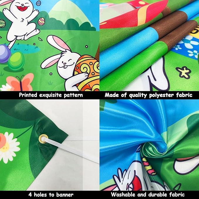 Upgraded, Easter Games, Funny Bunny Egg Toss Game, with 4 Bean Bags, Premium Banner and Accessories, Easter Party Games for Kids Adults Family Outdoor, Party Activities Supplies