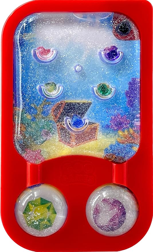 GooGames, Hand-Held Water Games with Floating Treasures, Sensory Fidget Game Adventures, Non-Toxic, No-Mess, Mesmerizing Glitter Fun, 3 Game Cards Included, Refillable, Perfect Travel Toy! (Gems)