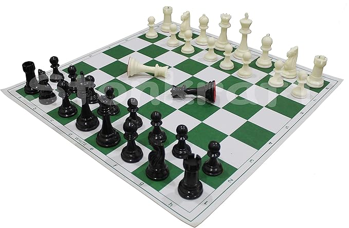 StonKraft 18.2'' x 18.2'' Tournament Chess Vinyl Foldable Chess Game with Solid Plastic Pieces (with Extra Queen) - Ideal for Professional Chess Players
