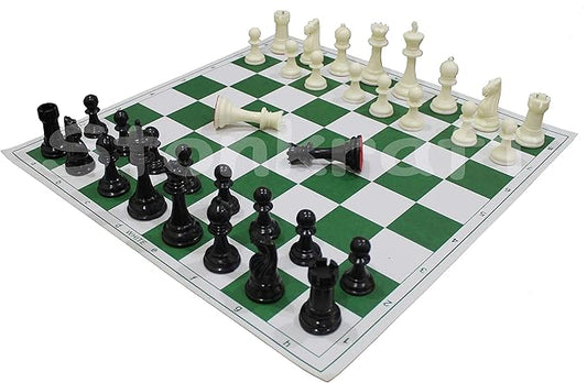 StonKraft 18.2'' x 18.2'' Tournament Chess Vinyl Foldable Chess Game with Solid Plastic Pieces (with Extra Queen) - Ideal for Professional Chess Players