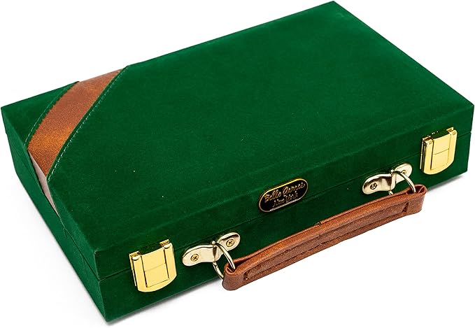 Bello Games New York, Inc. Fashion Avenue Designer Case Double Six Professional Jumbo Size Two Tone Tournament Dominoes Set with Spinners in a Green Velour Case