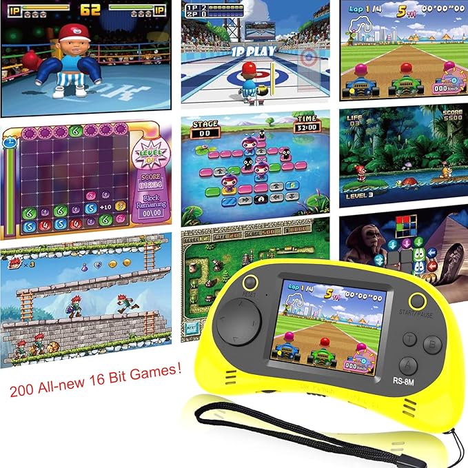 EASEGMER 16 Bit Kids Handheld Games Built-in 220 HD Video Games, 2.5 Inch Portable Game Player with Headphones - Best Travel Electronic Toys for Kids Age 3-10 Years Old Children (Yellow)