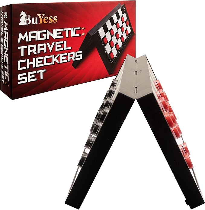 Magnetic Checkers Board Game and Magnetic Checker Pieces, 9.8 x 9.8 inches Mini Portable Travel Set