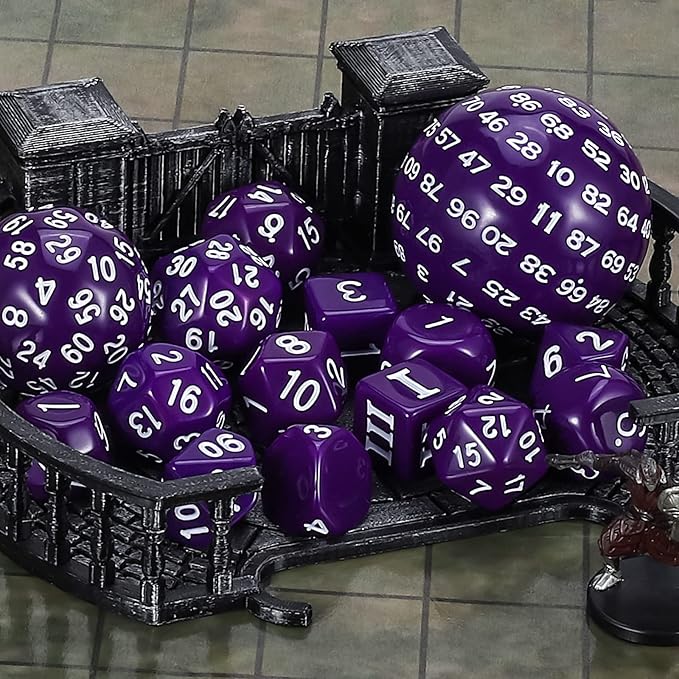 CiaraQ DND Polyhedral Dice Set (15pcs) D4-D100 Game Dice with Dice Bag for Dungeons and Dragons Role Playing Table Games (Purple & White)