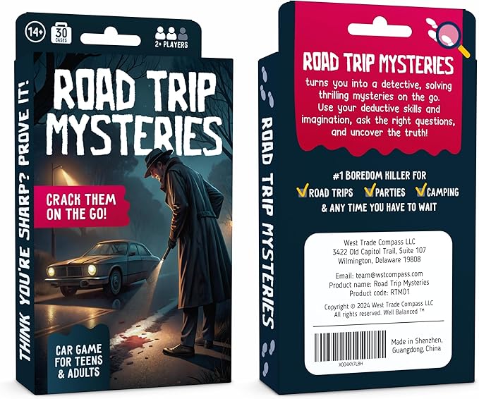 WELL BALANCED Road Trip Mysteries - Car Game for Adults & Teens, Road Trip Travel Essentials
