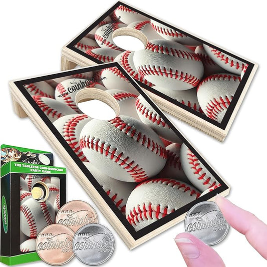 Desktop Coin Bouncing Party Set | Tabletop Cornhole Board | Small Travel Game Includes Coins