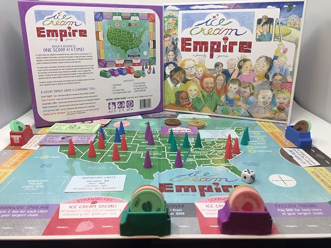Ice Cream Empire Board Game | Fun Entrepreneurial Game for Families, Adults and Kids 7+ | Learn Business, Geography, and Math Skills | Competitive, Strategic, and Educational Game