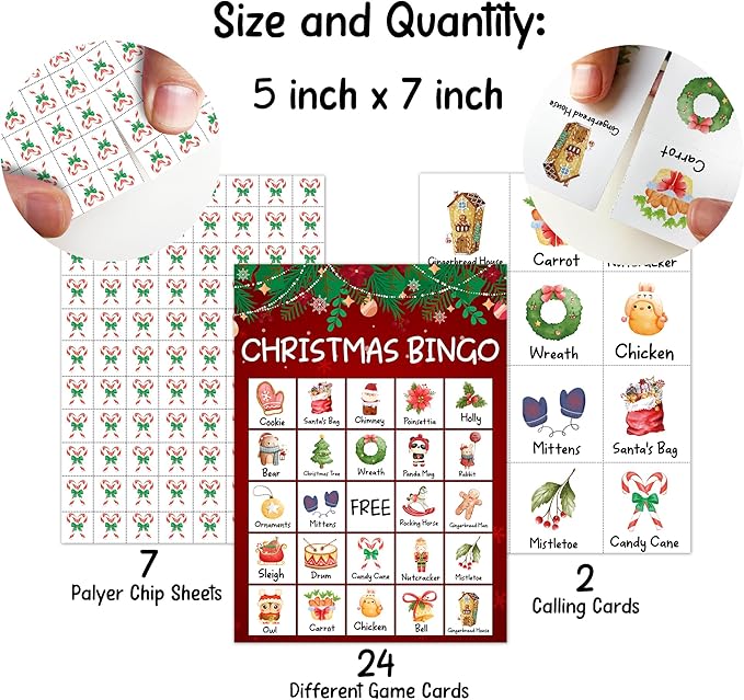 Bingo Game, 24 Players, Birthday Party Games Card, Family Activities Bingo Cards for Teen - FS171