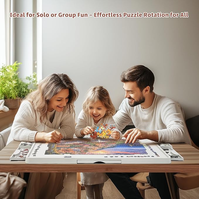 Rotating Puzzle Board for 1500 Pieces with 6 Sliding Drawers and Cover – 360° Lazy Susan Spinning, 34.25"x26.38" Portable Plastic Puzzle Table, Christmas Gift for Mom