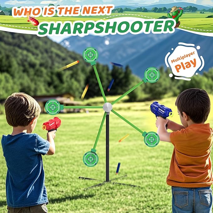 2-Player Shooting Game Toy, Foam Dart Toy Gun with Auto Reset Rotating Shooting Target, Ideal Gift for Kids Ages 6,7,8,9,10+ Green