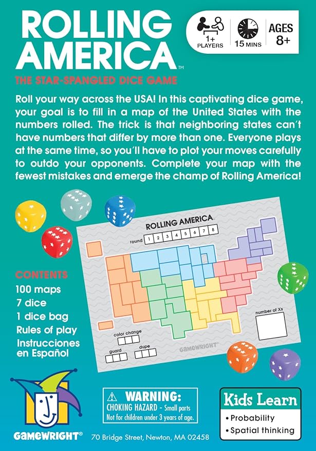 Gamewright Rolling America, The Star Spangled Dice Action Game Multi-colored, 5",96 months to 192 months