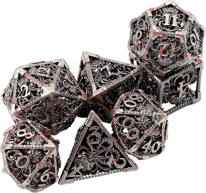 DaMohony Hollow Octopus Metal Dice Set, 7 PCS Polyhedral Dice Set with Metal Box for TRPG Board Games