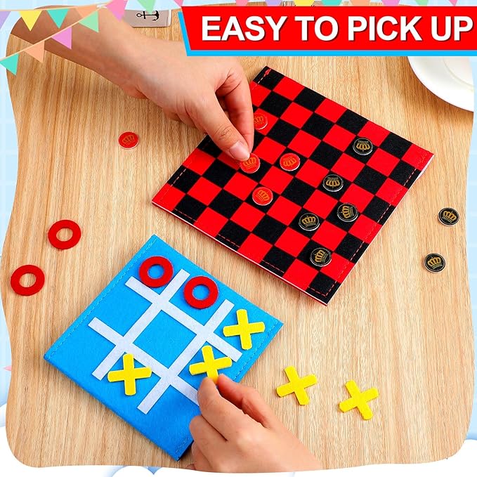 Liliful 30 Pack Tic Tac Toe Board Game 2 in 1 Checkers Game Sets Classic Educational Toy Tic Tac Toe Portable Felt with Storage Bag for Party Gifts Goodie Bag Stuffers Family Board, 2 Styles