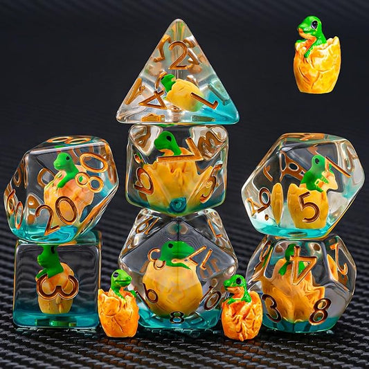 DND Resin Dinosaur Dice Set, D&D Polyhedral Dice for Dungeons and Dragons RPG, MTG Role Playing Games D and D Dice 7pcs-Set D20 D12 D10 D8 D6 D4