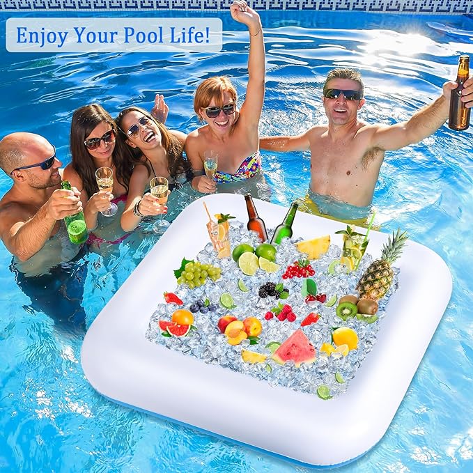 Pool Inflatable Game Table with Waterproof Playing Cards(35.5 inches×35.5 inches,Blue/White)