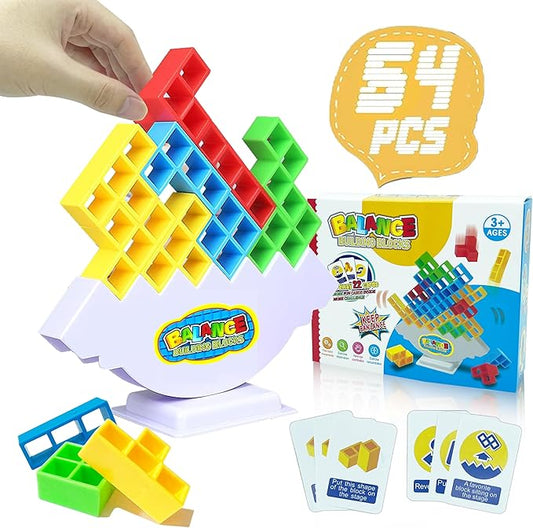 Aimery 64 Pcs Tetra-Tower Game Balance Stacking Blocks with 2 Base, Two Player Balancing Board Games for Kids & Adults, Team Building STEM Toys for Family, Parties, Travel