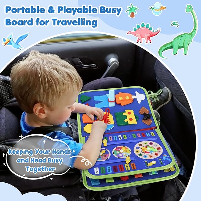 Busy Board for Toddlers Boys Girls Montessori Toys for 1 2 3 4 Year Old, Busy Book Preschool Learning Activities with Alphabet Number, Animal Travel Toys Birthday Gifts for Plane Car Motor Skills