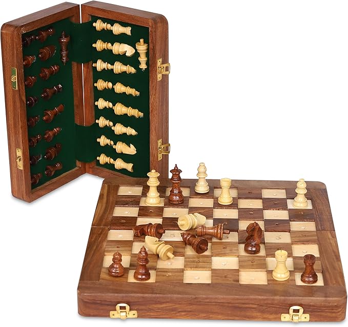 Rosewood Foldable Travel Chess Set for The Blind or Those with Low Vision or Visually Impaired - Large (12 inches)