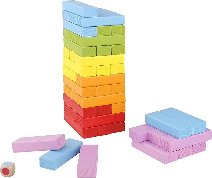 Pidoko Kids Wooden Stacking Building Blocks (49 Pcs) - Colorful Tumbling Blocks Board Games for Family Game Night - Montessori Toys Gifts, Includes Storage Bag