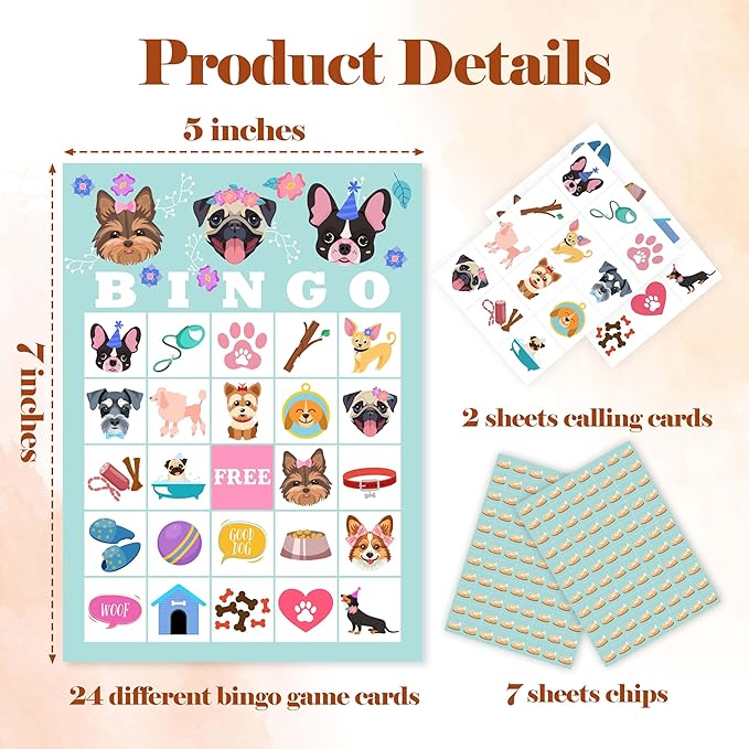 Dog Games Bingo Cards, Puppy Theme Bingo Game, Pet Game for Family Friends Large Multiplayer Group Activities, Dog Party Birthday Favors Gifts -09