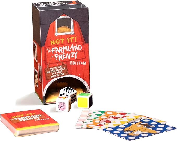Not It Dice Games for Kids Strategy Game for Family Night Fun Card Game Stocking Stuffer Gift 3+ Players Ages 6+ Farmland Frenzy
